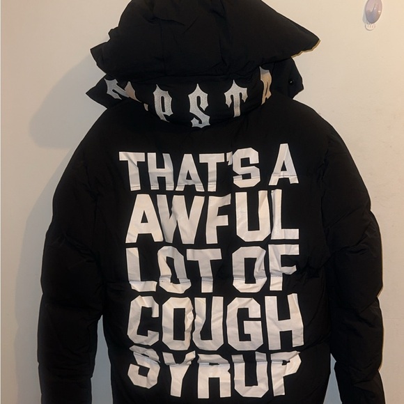 Black Trapstar Puffer Jacket X “that’s an awful lot of cough syrup” edition - Picture 3 of 7